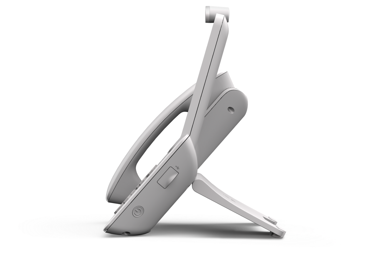 The Cisco Video Phone 8875 in the First Light color (white). Screen shows time of 9:54 and apps like Meetings and Call.